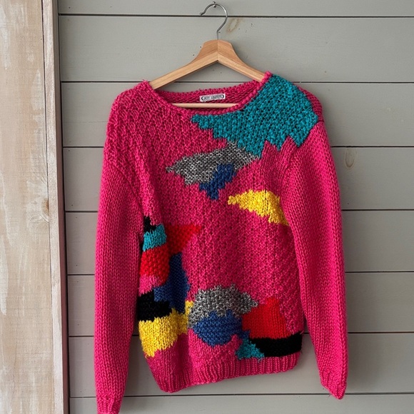 Vintage Sweaters - Vintage Jeff Laurent Abstract Knit Sweater | Fits Like Medium–Large